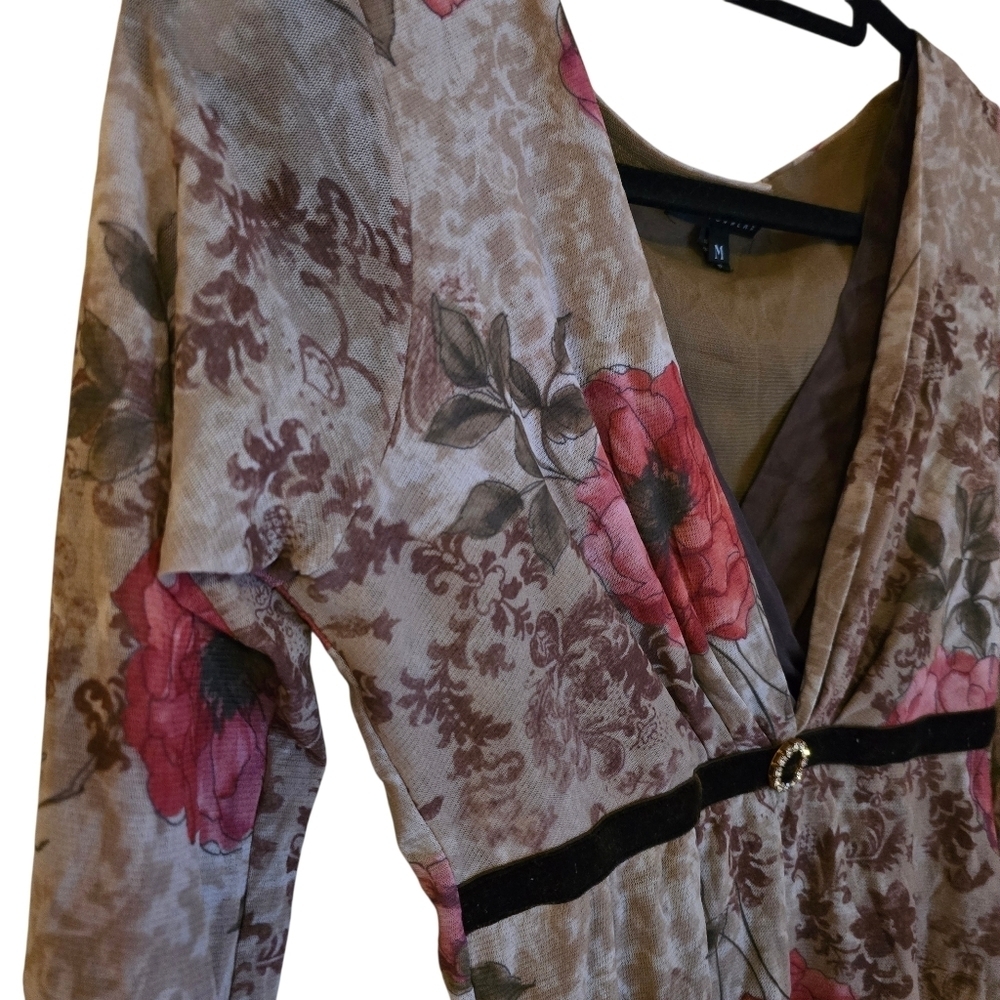 Weston Wear Floral Mesh Top V-Neck Sheer Overlay M - Picture 4 of 11